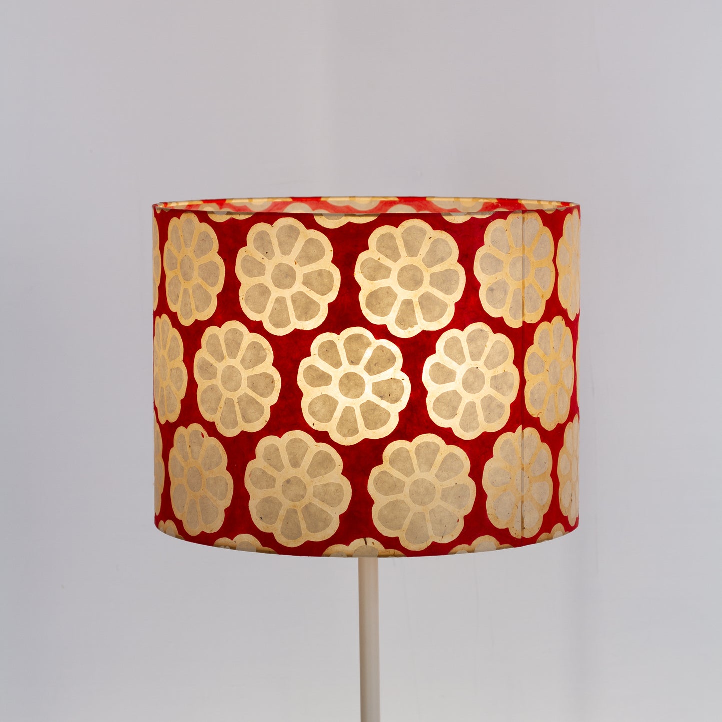 Drum Lamp Shade - P18 - Batik Big Flower on Red, 40cm(d) x 30cm(h)