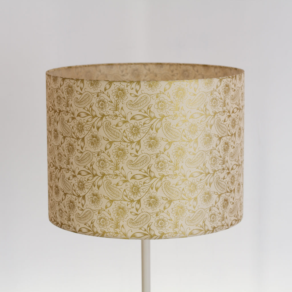Drum Lamp Shade - P69 - Garden Gold on Natural, 40cm(d) x 30cm(h)