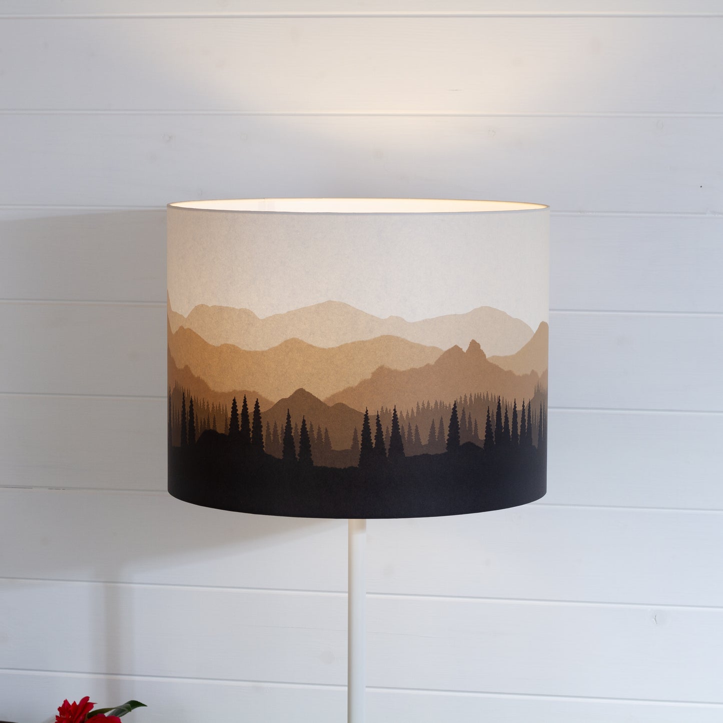 Landscape #4 Print Drum Lamp Shade 40cm(d) x 30cm(h) - Brown