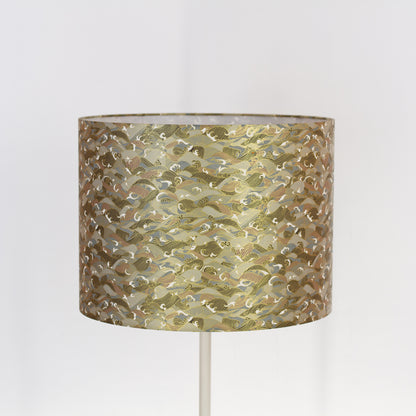 Drum Lamp Shade - W03 - Gold Waves on Greys, 40cm(d) x 30cm(h)
