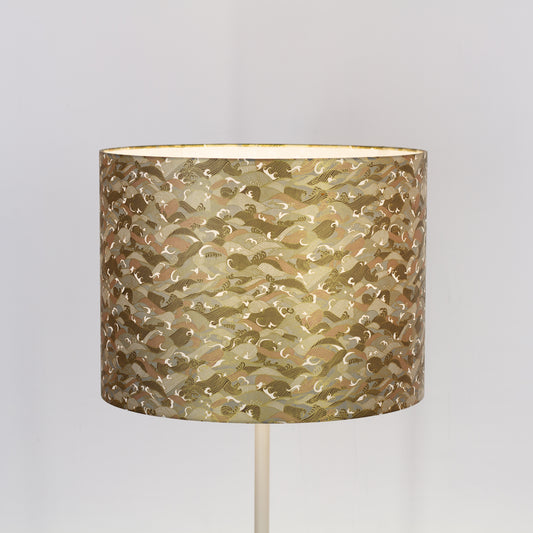 Drum Lamp Shade - W03 - Gold Waves on Greys, 40cm(d) x 30cm(h)