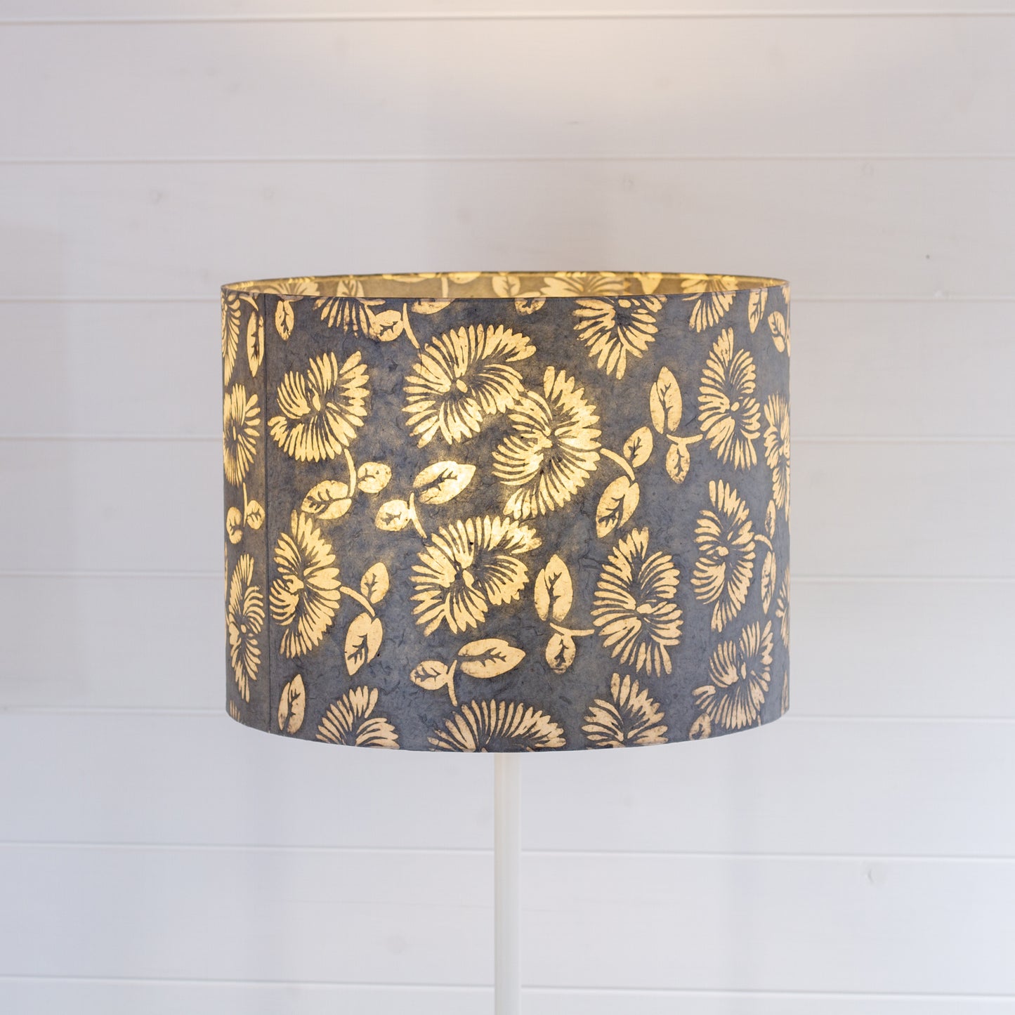 Drum Lamp Shade - B119 Batik Peony Grey, 40cm(d) x 30cm(h)