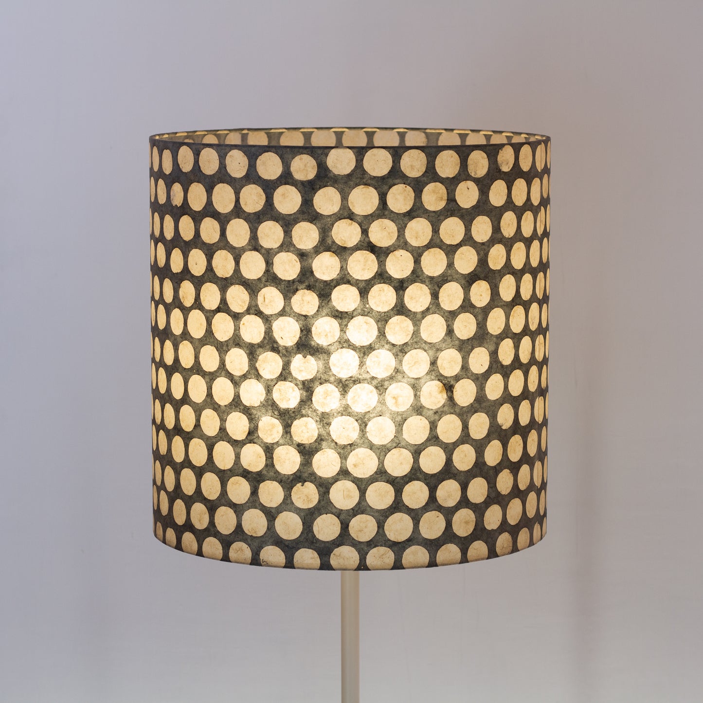 Drum Lamp Shade - P78 - Batik Dots on Grey, 40cm(d) x 40cm(h)