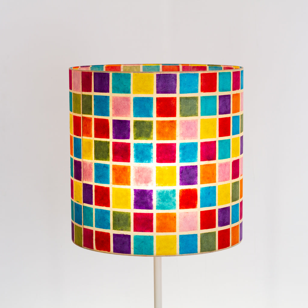 Drum Lamp Shade - P01 - Batik Multi Square, 40cm(d) x 40cm(h)