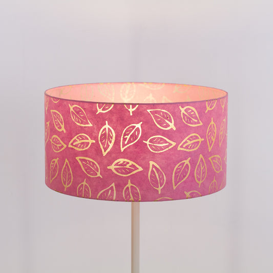 Drum Lamp Shade - P67 - Batik Leaf on Pink, 40cm(d) x 20cm(h)