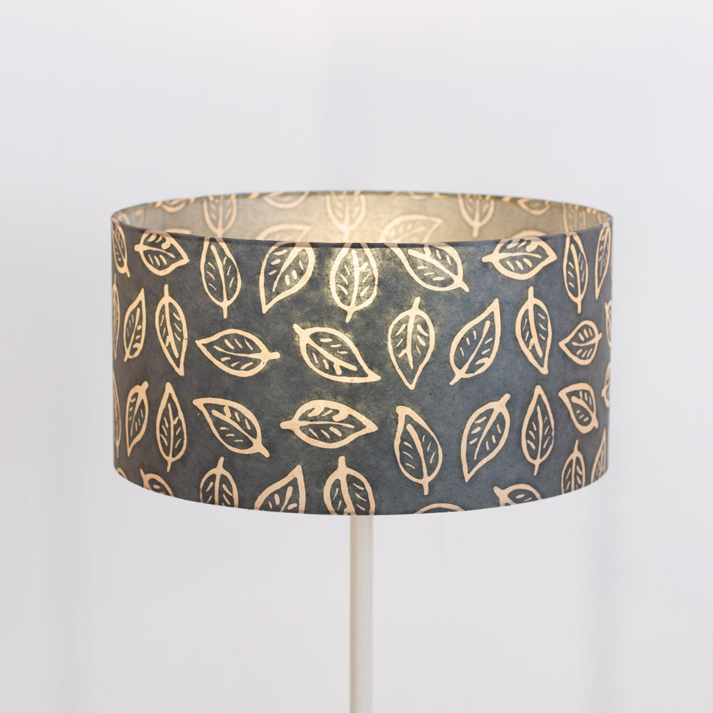 Drum Lamp Shade - B124 ~ Batik Leaf Grey, 40cm(d) x 20cm(h)