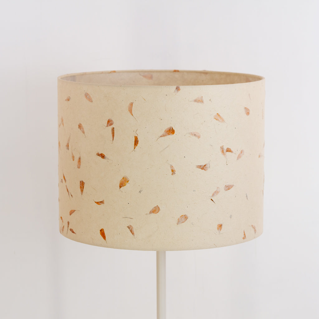 Drum Lamp Shade - P32 - Marigold Petals on Natural Lokta, 40cm(d) x 30cm(h)