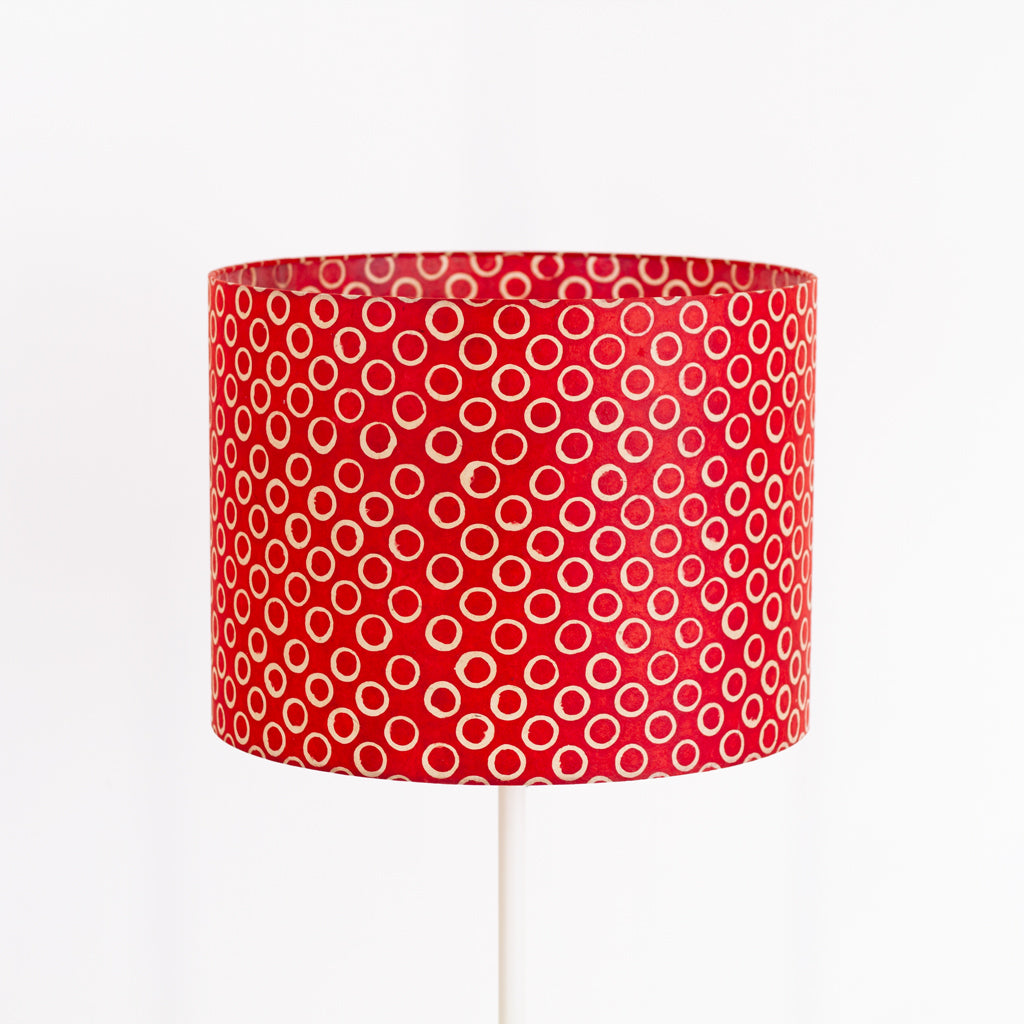 Drum Lamp Shade - P83 - Batik Red Circles, 40cm(d) x 30cm(h)