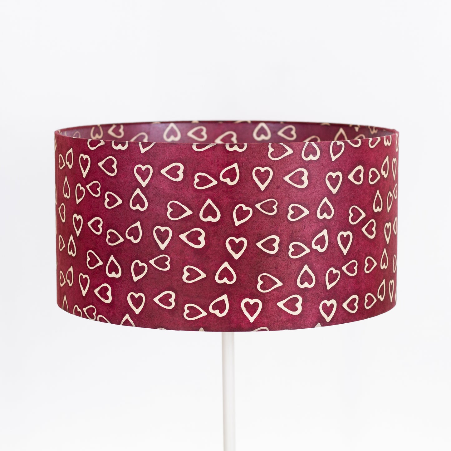 Drum Lamp Shade - P16 - Batik Hearts on Cranberry, 50cm(d) x 25cm(h)