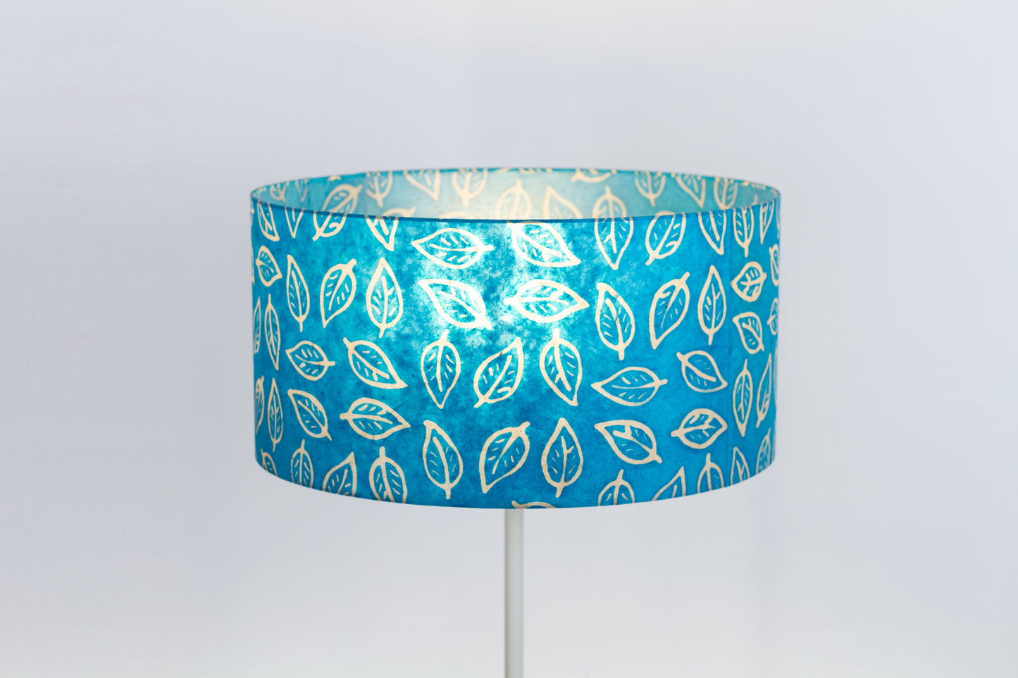 Drum Lamp Shade - B125 ~ Batik Leaf Teal, 50cm(d) x 25cm(h)