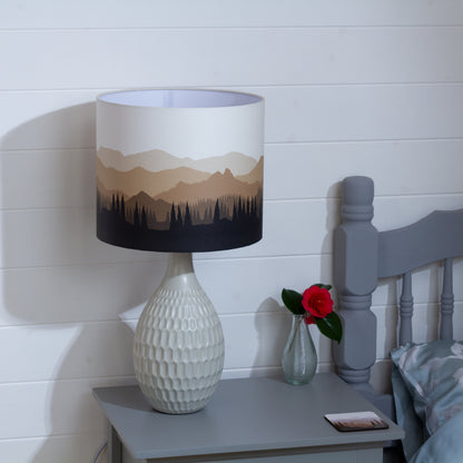 Yarra Ceramic Table Lamp Grey ~ Drum Lamp Shade in Brown Landscape #4