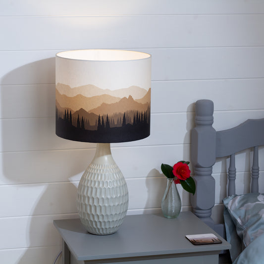 Yarra Ceramic Table Lamp Grey ~ Drum Lamp Shade in Brown Landscape #4