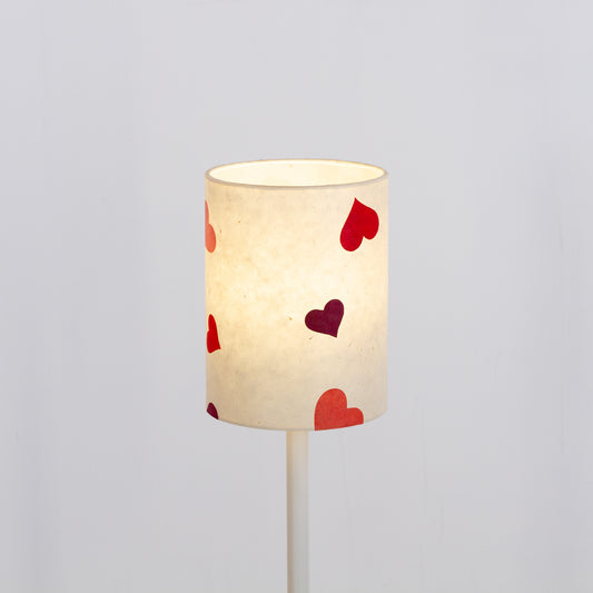Drum Lamp Shade - P82 ~ Pink Hearts on Natural Lokta, 15cm(diameter)