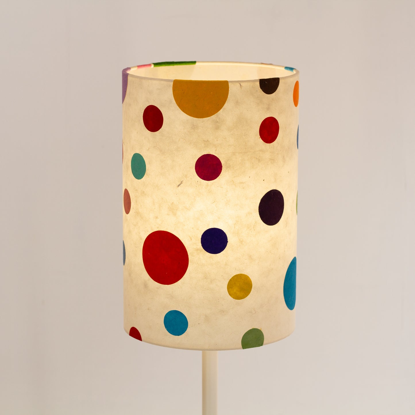Drum Lamp Shade - P39 - Polka Dots on Natural Lokta, 20cm(d) x 30cm(h)