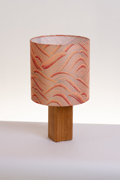 Square Oak Table Lamp with 20cm Drum Lamp Shade W09 ~ Peach Hills