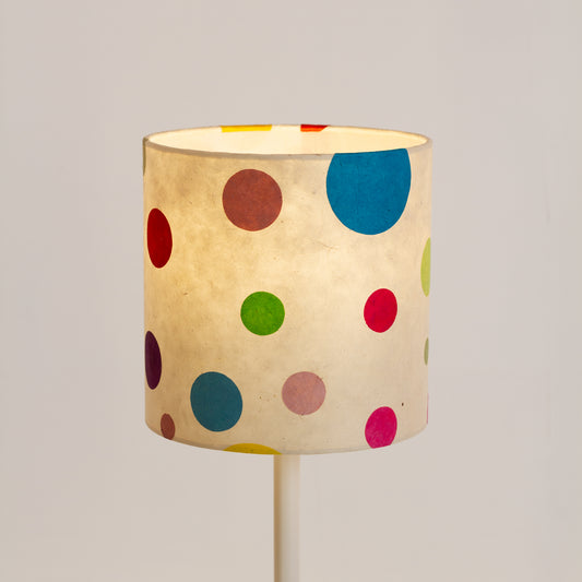 Drum Lamp Shade - P39 - Polka Dots on Natural Lokta, 20cm(d) x 20cm(h)