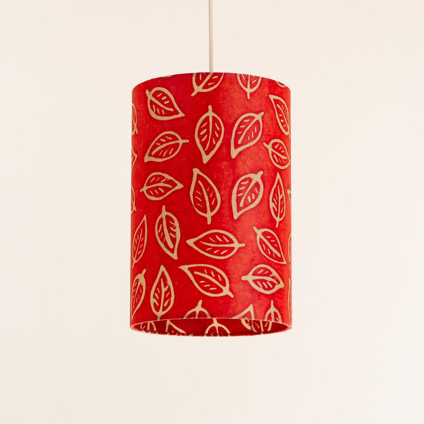 Drum Lamp Shade - P30 - Batik Leaf on Red, 20cm(d) x 30cm(h)