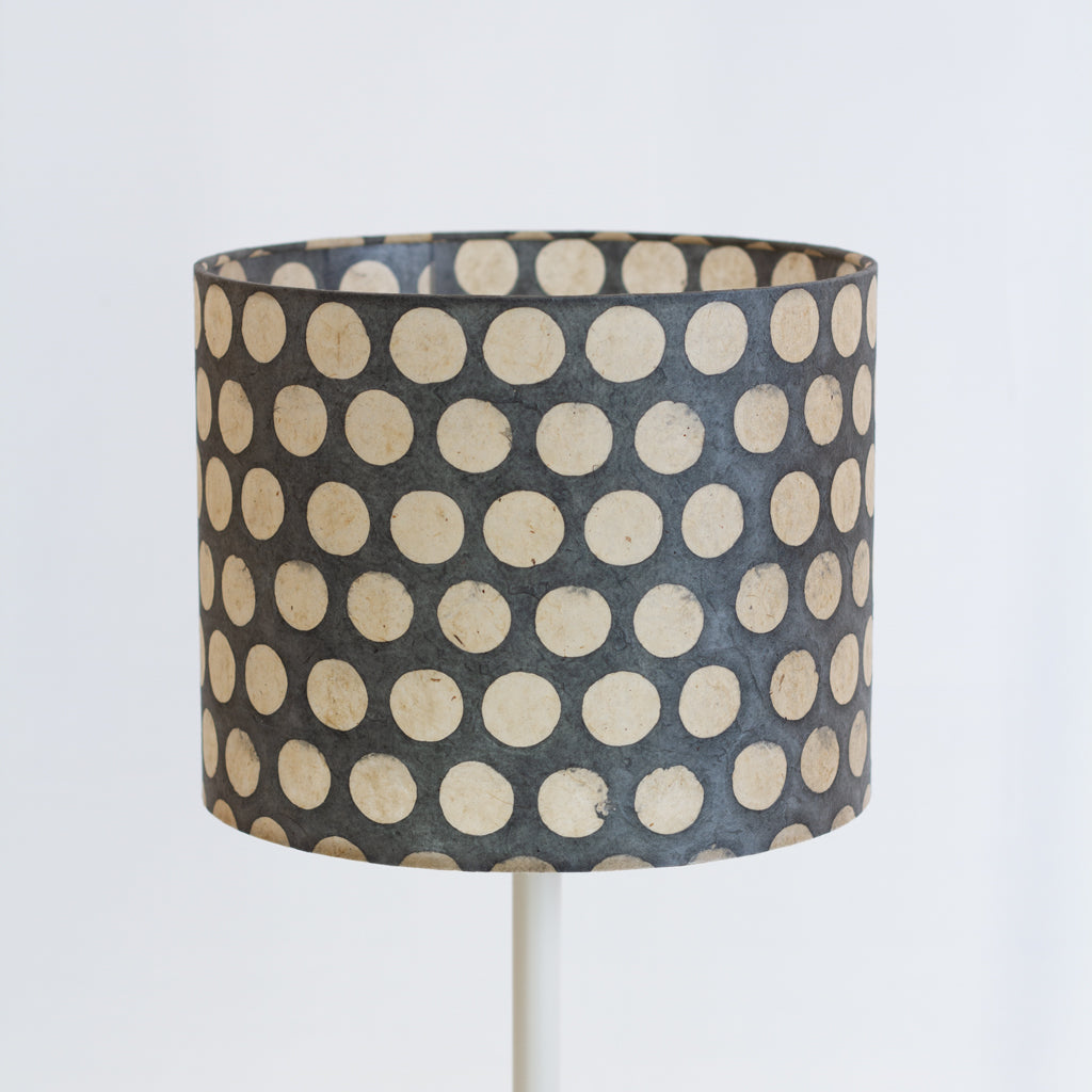 Drum Lamp Shade - P78 - Batik Dots on Grey, 25cm x 20cm