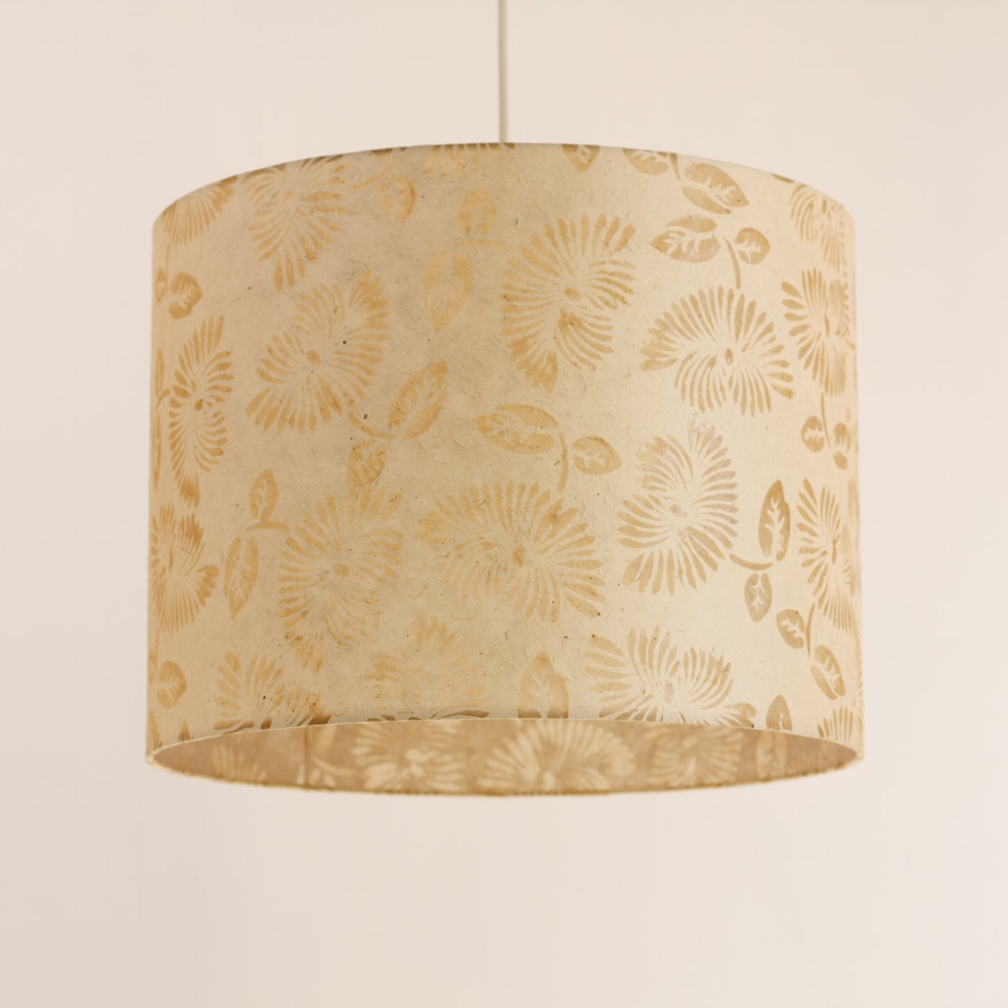 Drum Lamp Shade - P09 - Batik Peony on Natural, 40cm(d) x 30cm(h)