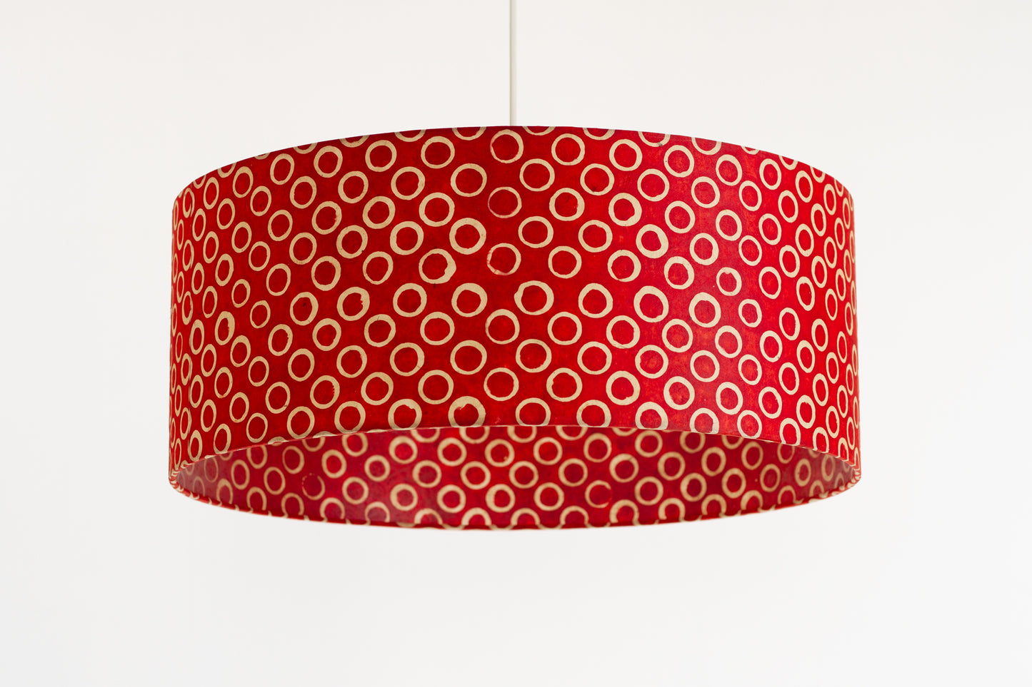 Drum Lamp Shade - P83 ~ Batik Red Circles, 50cm(d) x 20cm(h)