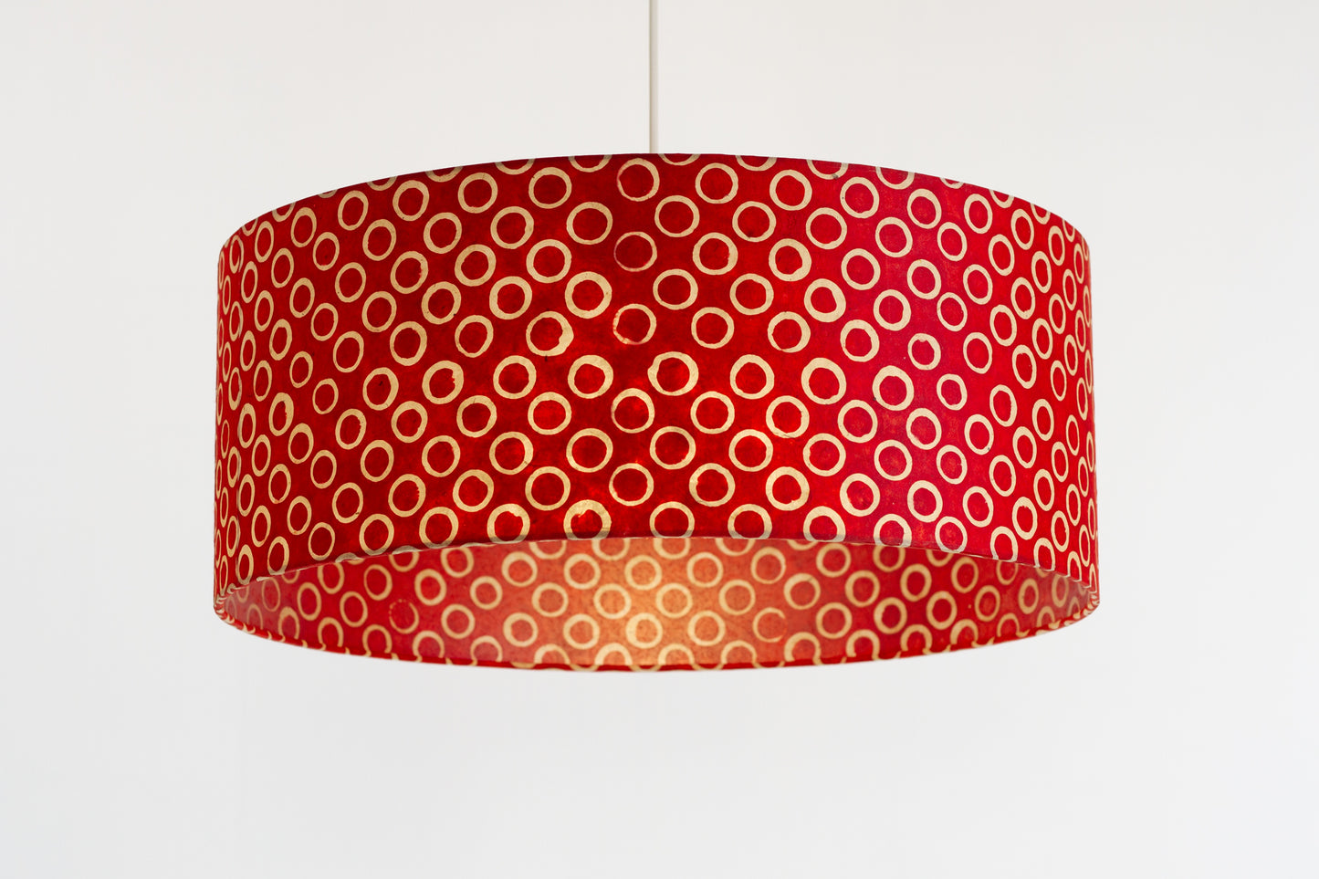 Drum Lamp Shade - P83 ~ Batik Red Circles, 50cm(d) x 20cm(h)