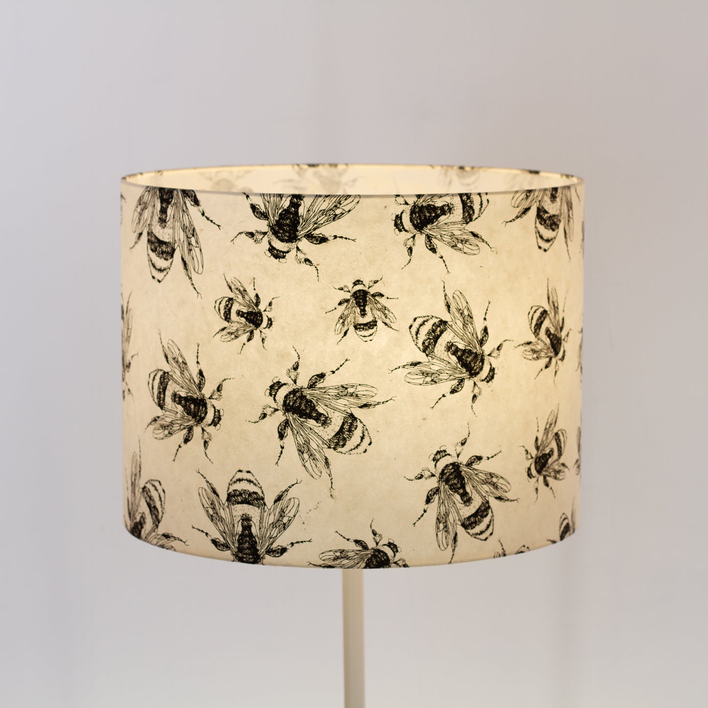 Drum Lamp Shade - P42 - Bees Screen Print on Natural Lokta, 40cm(d) x 30cm(h)