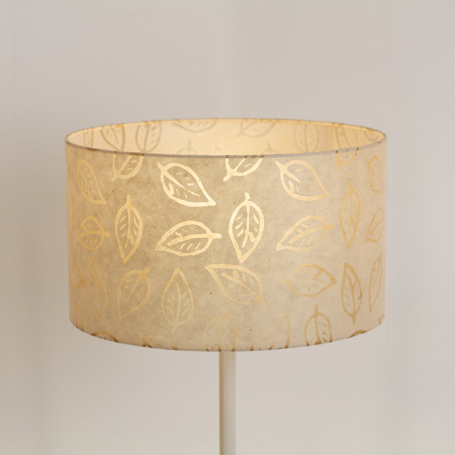 Drum Lamp Shade - P28 - Batik Leaf on Natural, 35cm(d) x 20cm(h)