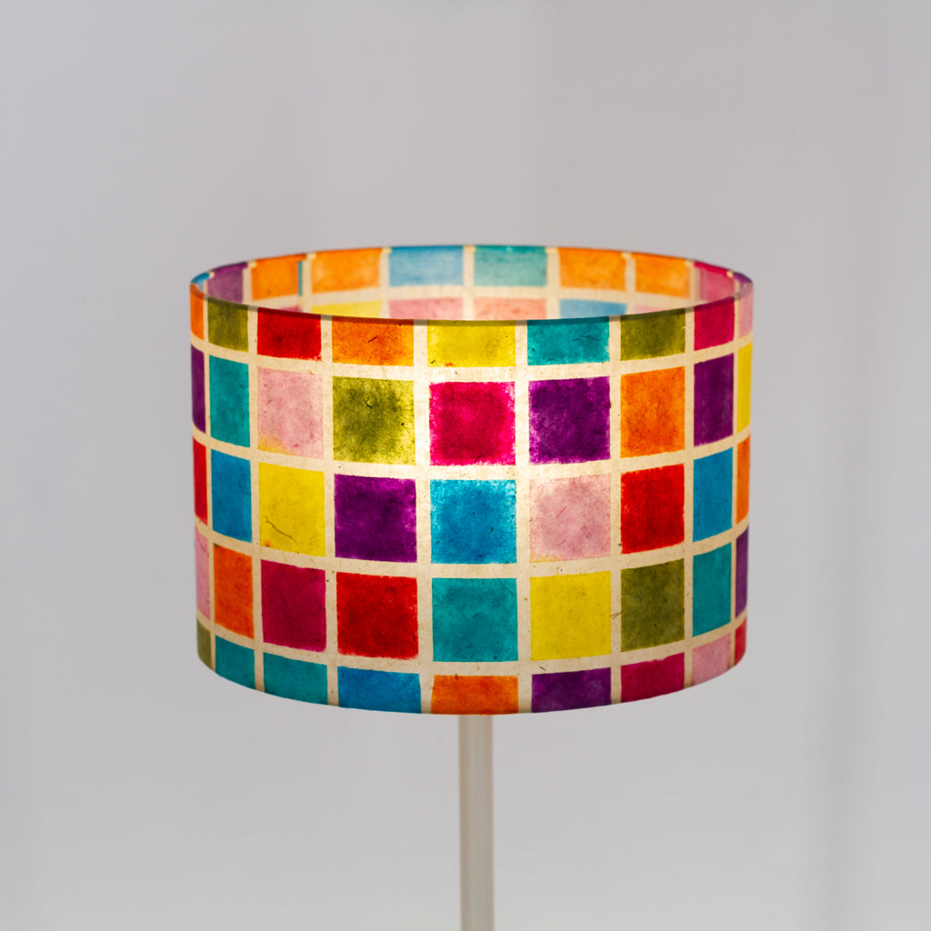 Drum Lamp Shade - P01 - Batik Multi Square, 30cm(d) x 20cm(h)