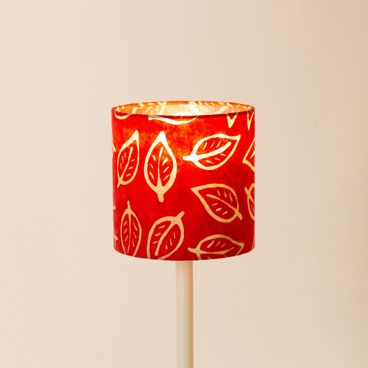Drum Lamp Shade - P30 ~ Batik Leaf on Red, 15cm(diameter)