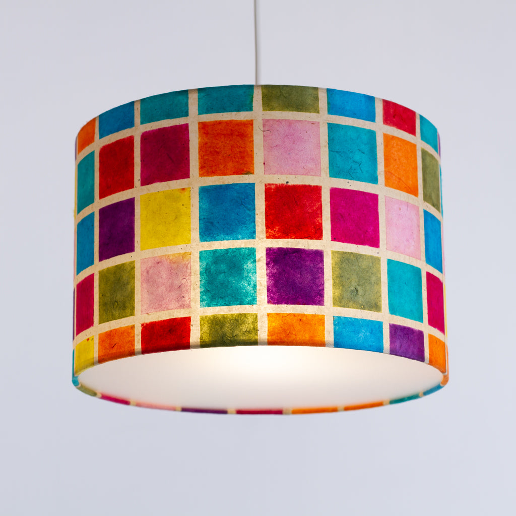 Drum Lamp Shade - P01 - Batik Multi Square, 30cm(d) x 20cm(h)
