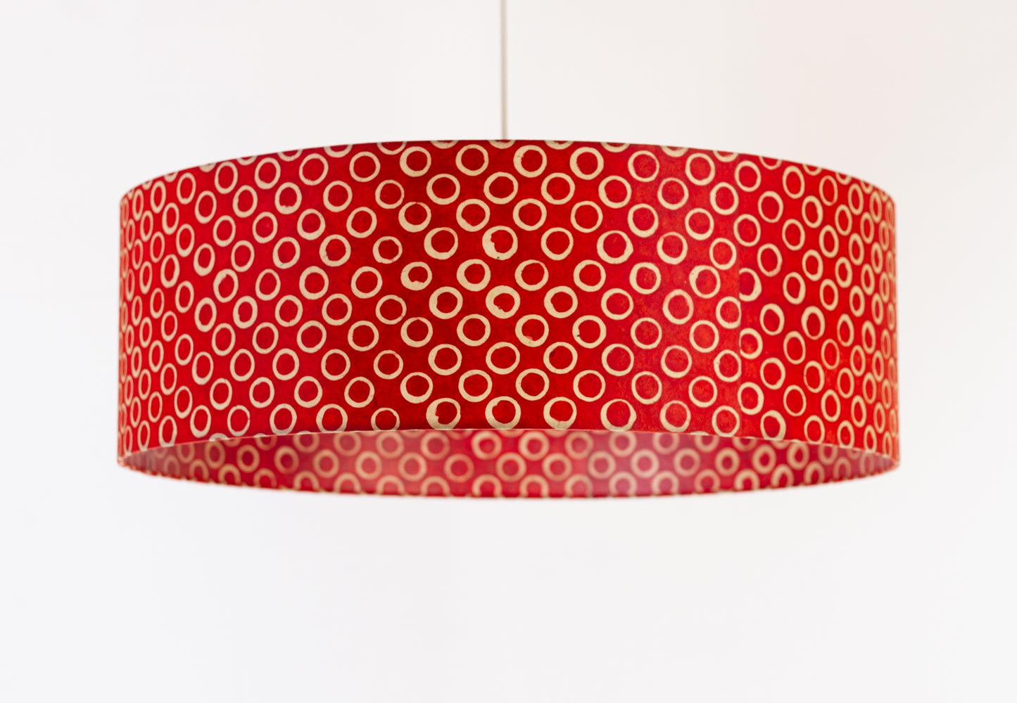 Drum Lamp Shade - P83 - Batik Red Circles, 60cm(d) x 20cm(h)