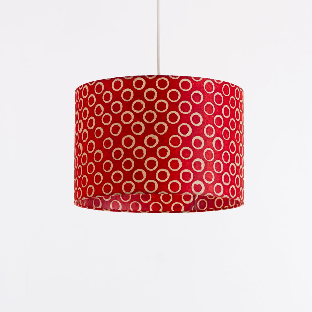 Drum Lamp Shade - P83 ~ Batik Red Circles, 30cm(d) x 20cm(h)