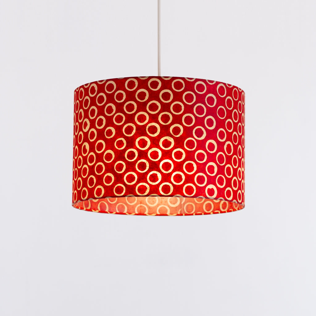 Drum Lamp Shade - P83 ~ Batik Red Circles, 30cm(d) x 20cm(h)