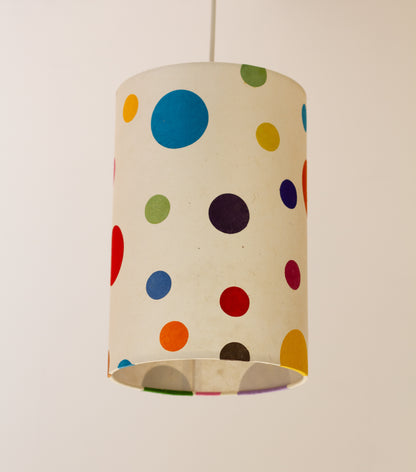 Drum Lamp Shade - P39 - Polka Dots on Natural Lokta, 20cm(d) x 30cm(h)