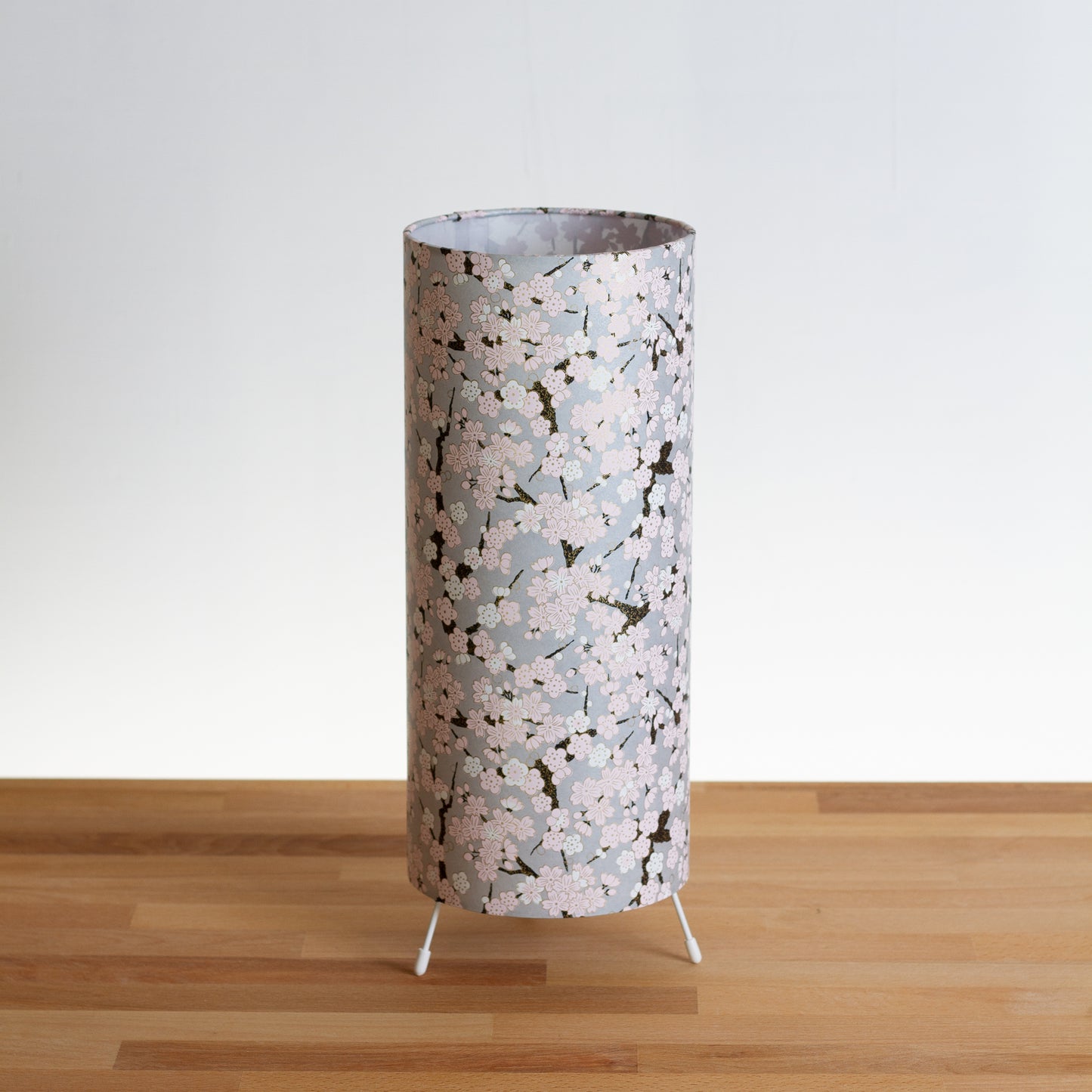 Free Standing Table Lamp Small - W02 ~ Pink Cherry Blossom on Grey