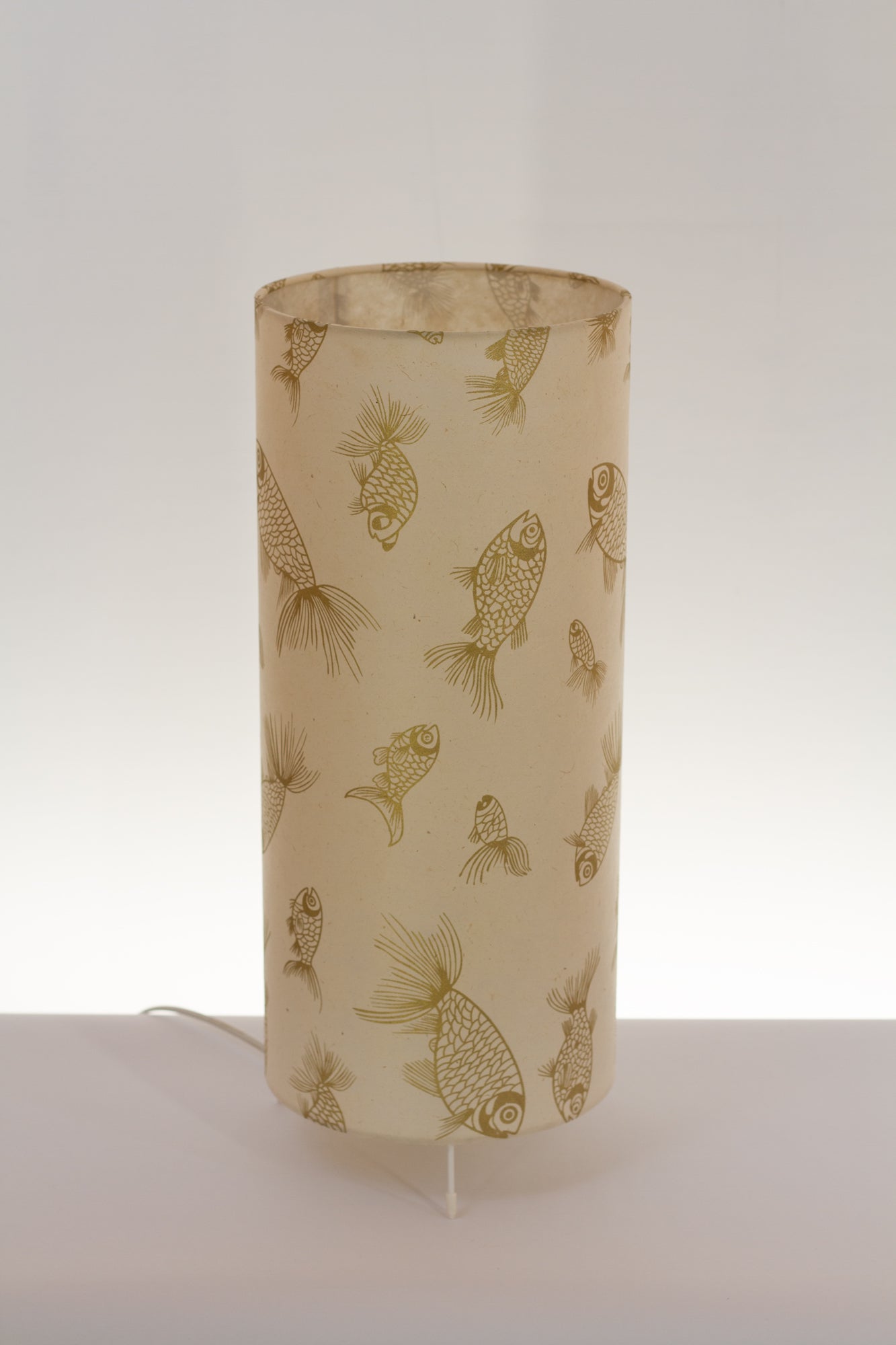Free Standing Table Lamp Large - P40 ~ Gold Fish Screen Print on Natural Lokta