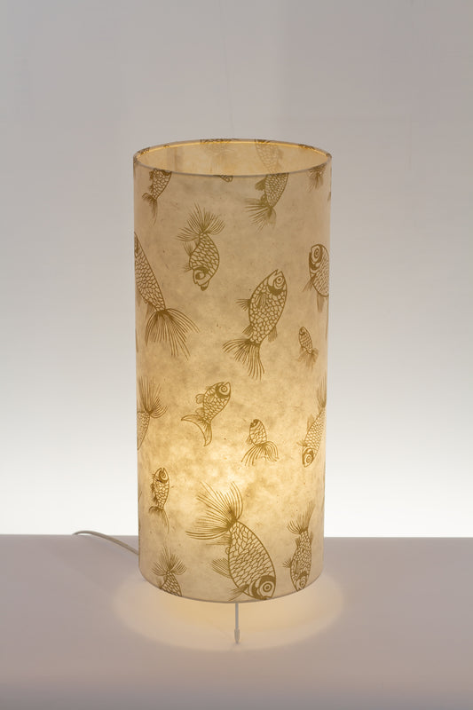 Free Standing Table Lamp Large - P40 ~ Gold Fish Screen Print on Natural Lokta