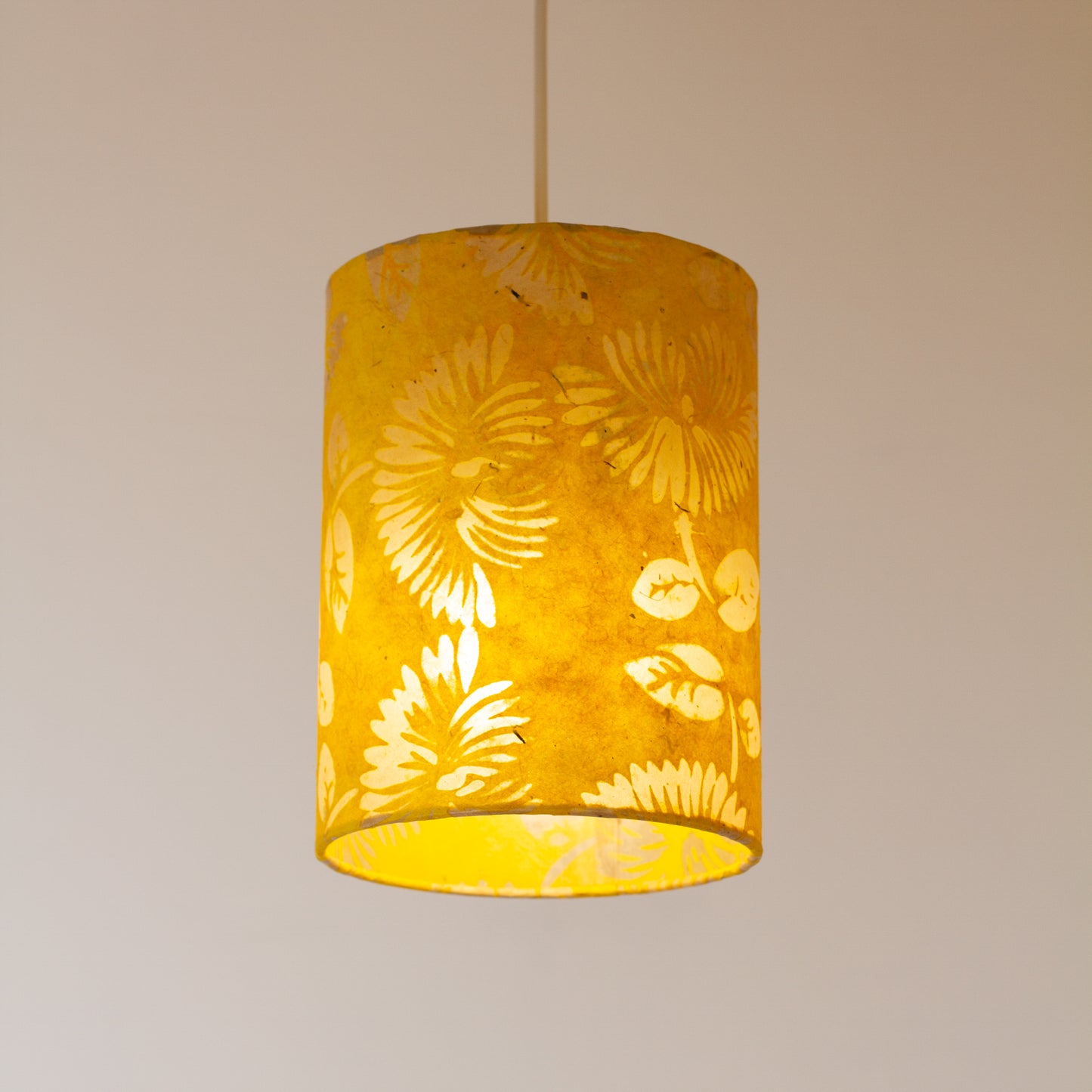 Drum Lamp Shade - B120 ~ Batik Peony Yellow, 15cm(diameter)