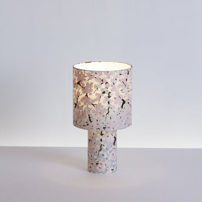 Matching Table Lamp Small with Drum Lamp Shade ~ Pink Cherry Blossom on Grey (W02)