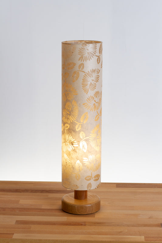 Round Oak Table Lamp 15cm x 60cm Lamp shade in P09 - Batik Peony on Natural