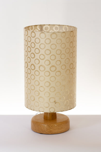 Round Oak Table Lamp (15cm) with 20cm x 30cm Lamp Shade in P74 ~ Batik Natural Circles
