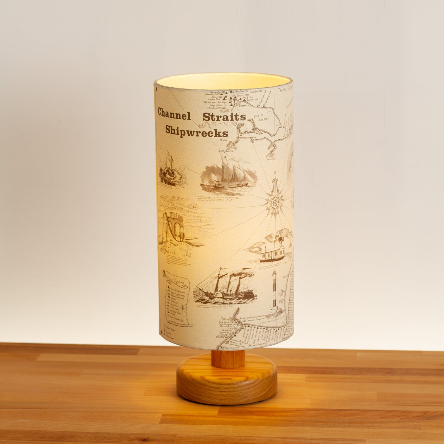 Channel Straits Shipwrecks Map - Oak Table Lamp