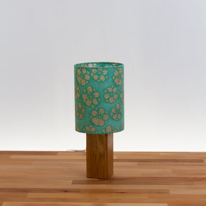Square Oak Table Lamp with 15cm Drum Lamp Shade ~ Batik Star Flower Sea Foam(P80)