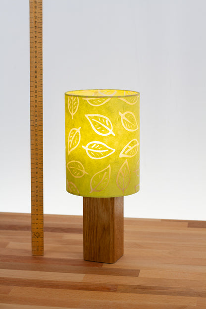 Square Oak Table Lamp with 15cm Drum Lamp Shade ~ Batik Leaf Lime (B117)
