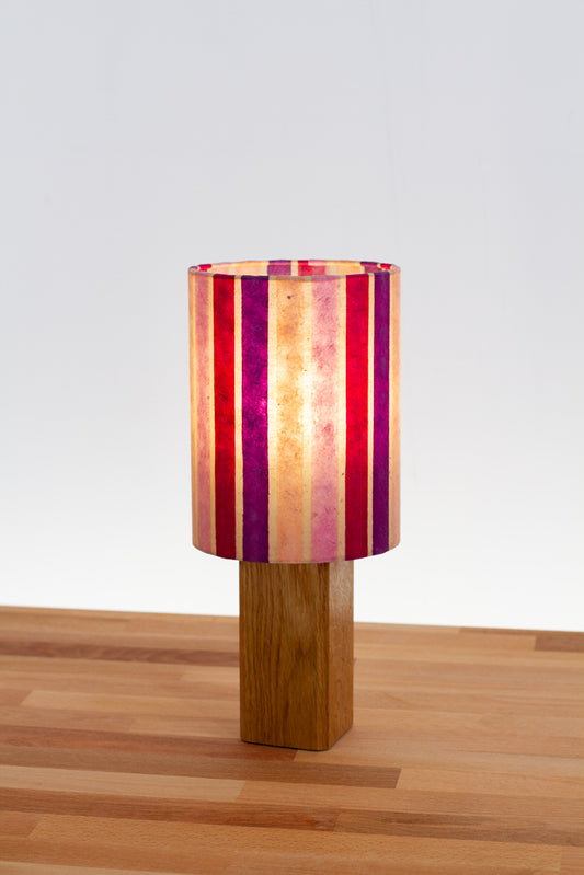 Square Oak Table Lamp with 15cm Drum Lamp Shade ~ Batik Stripes Pink (P04)