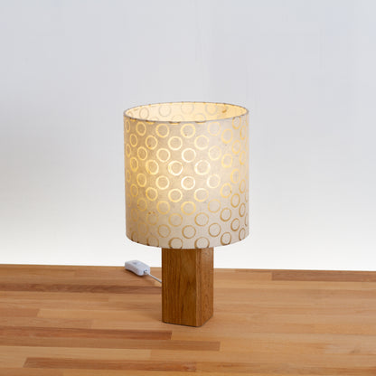 Square Oak Table Lamp with 20cm Drum Lamp Shade P74 - Batik Natural Circles