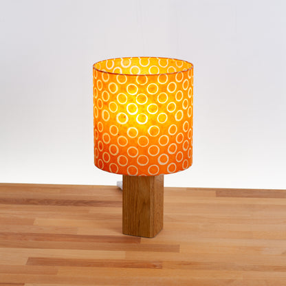 Square Oak Table Lamp with 20cm Drum Lamp Shade P03 - Batik Orange Circles