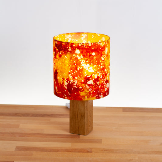 Square Oak Table Lamp with 20cm Drum Lamp Shade B112 ~ Batik Lava Red/Orange