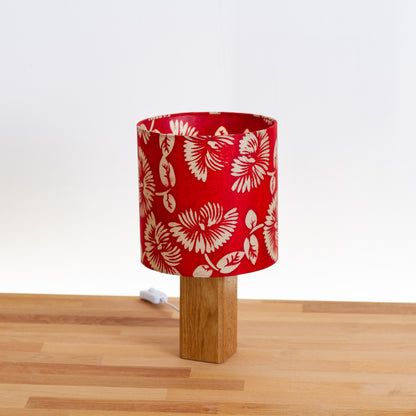 Square Oak Table Lamp with 20cm Drum Lamp Shade B118 - Batik Peony Red
