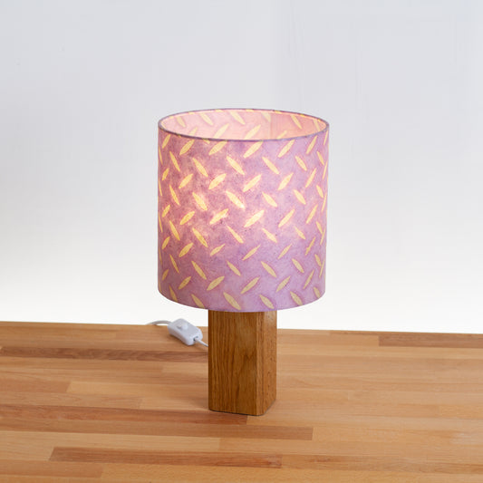 Square Oak Table Lamp with 20cm Drum Lamp Shade B121 ~ Batik Tread Plate Lilac